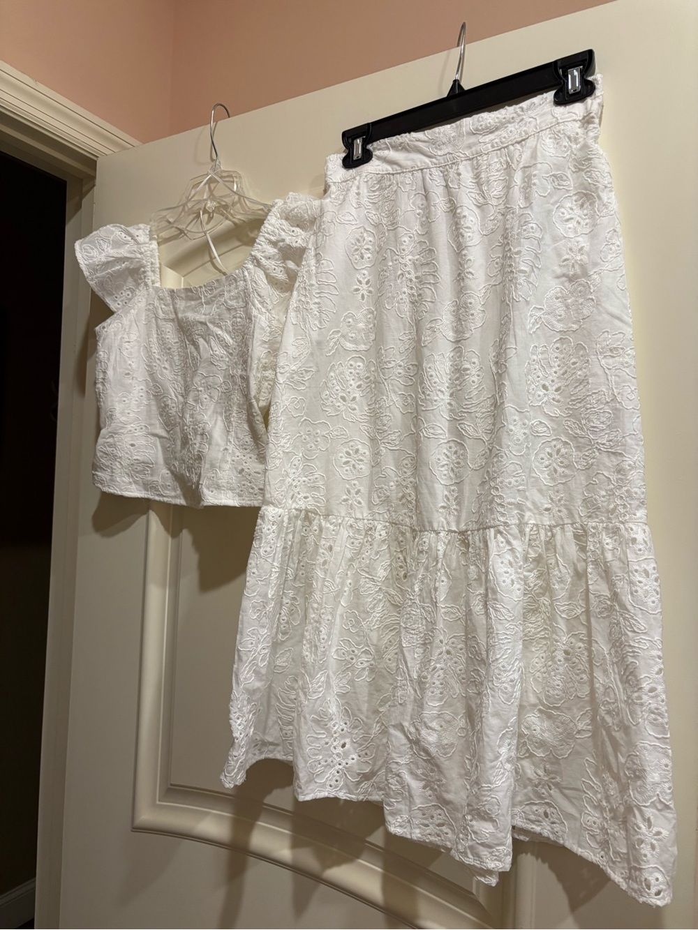 White Embroidered Eyelet Midi Dress Set